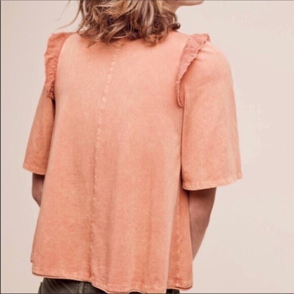 Anthropologie Eri + Ali Flutter Short Sleeve Tie Dye Orange Blouse Top Size Sm - Picture 3 of 11